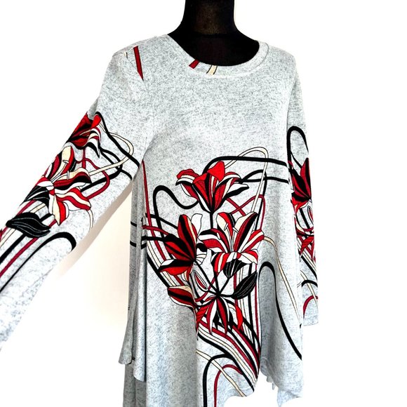 NWT Orange Fashion Village Gray Asymmetric Flower Sweater Dress Tunic S/M - Picture 6 of 9